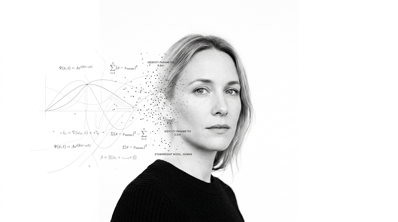 Realistic human face emerging clearly from faint mathematical contours with full clarity